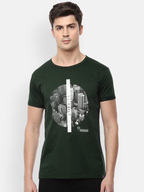 Louis Philippe Jeans Men Green Printed Round Neck T-shirt
