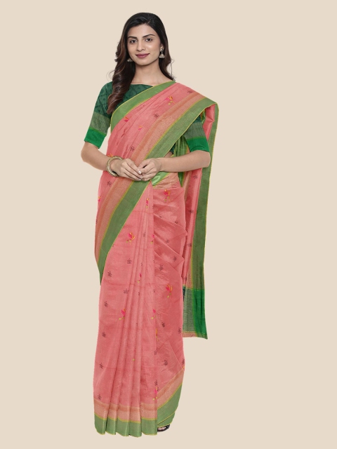 KLM Fashion Mall Peach-Coloured Linen Blend Woven Design Venkatgiri Saree