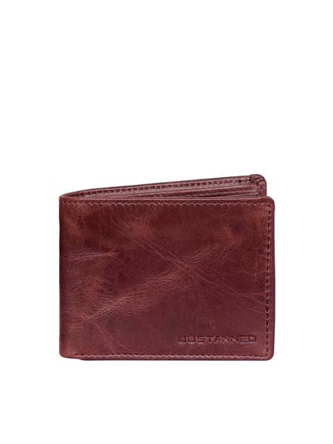 Justanned Men Brown Solid Two Fold Leather Wallet