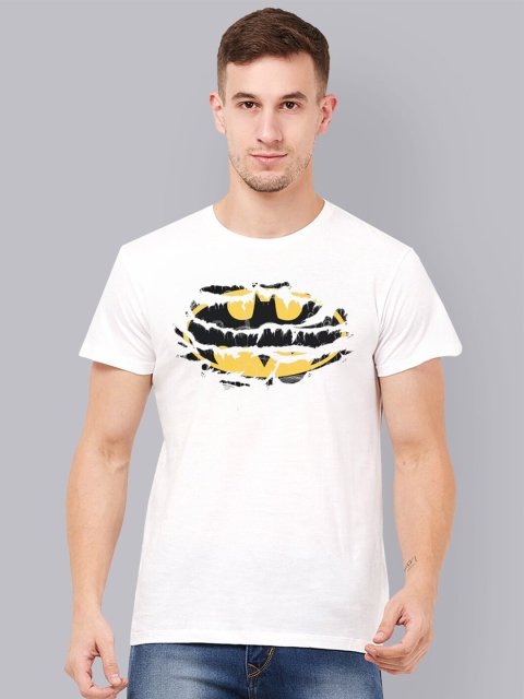 Free Authority Men White Batman Print Round Neck Pure Cotton T-shirt