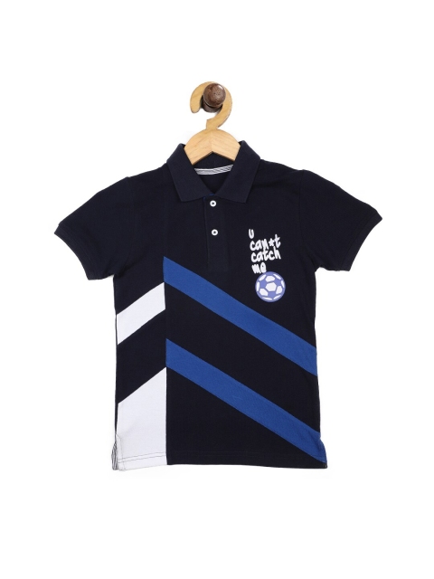 Stupid Cupid Boys Navy Blue & White Colourblocked Polo Collar T-shirt