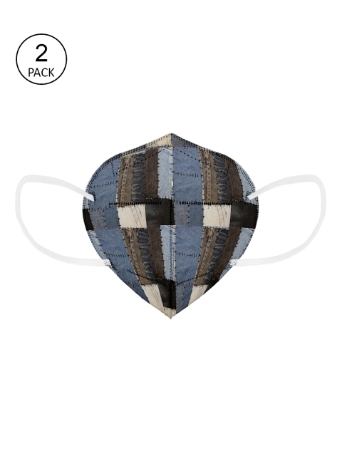 Status Pack Of 3 Blue & Brown Printed 4-Ply Reusable KN95 Masks