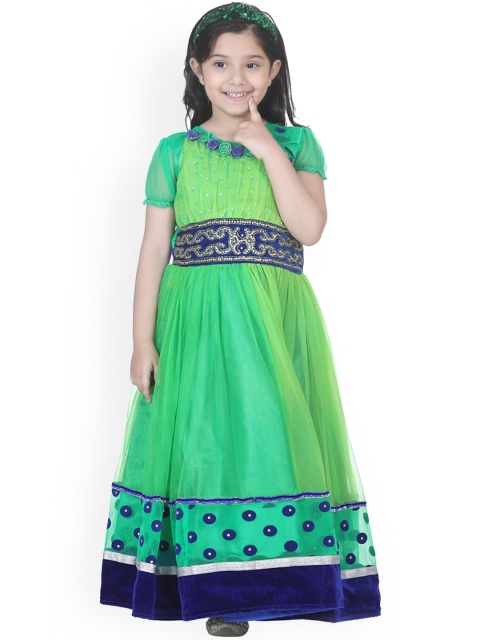 Kidling Green Embroidered Net Maxi Dress