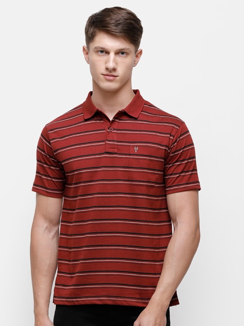 Classic Polo Men Maroon Striped Polo Collar T-shirt