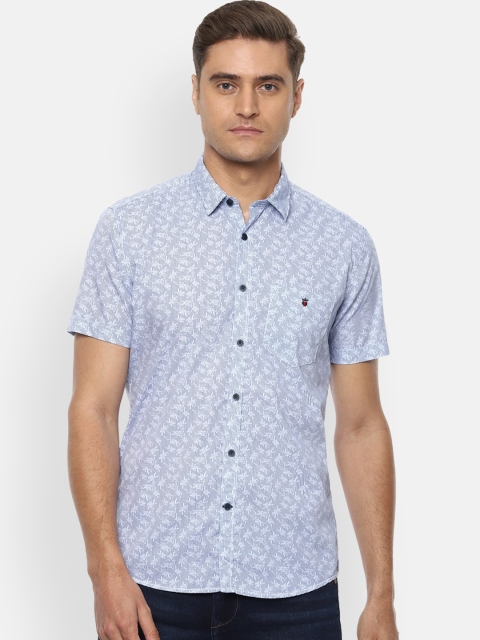 Louis Philippe Sport Men Blue & White Slim Fit Printed Casual Shirt