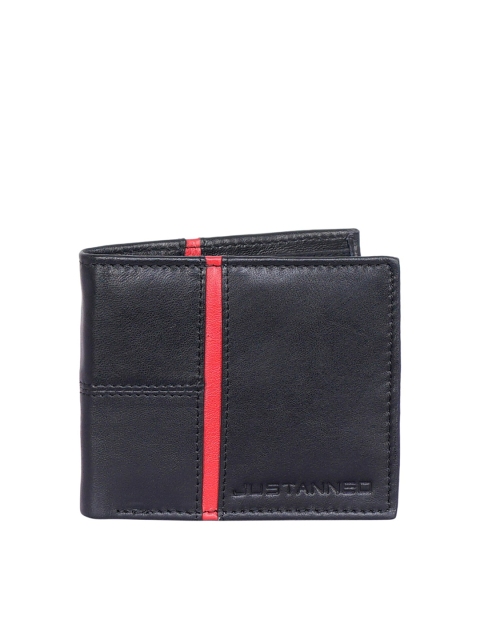 Justanned Men Black & Red Colourblocked Leather Two Fold Wallet