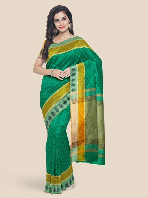 KLM Fashion Mall Green Pure Cotton Printed Venkatgiri Saree