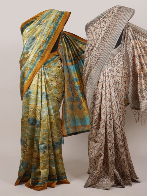 Pothys Pack Of 2 Jute Silk Printed Sarees, Peach