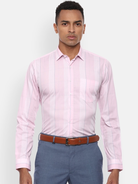 Van Heusen Men Pink & White Slim Fit Checked Formal Shirt
