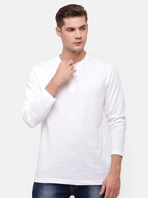 Classic Polo Men White Solid Henley Neck T-shirt