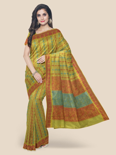 KLM Fashion Mall Olive Green Pure Cotton Woven Design Mangalagiri Saree