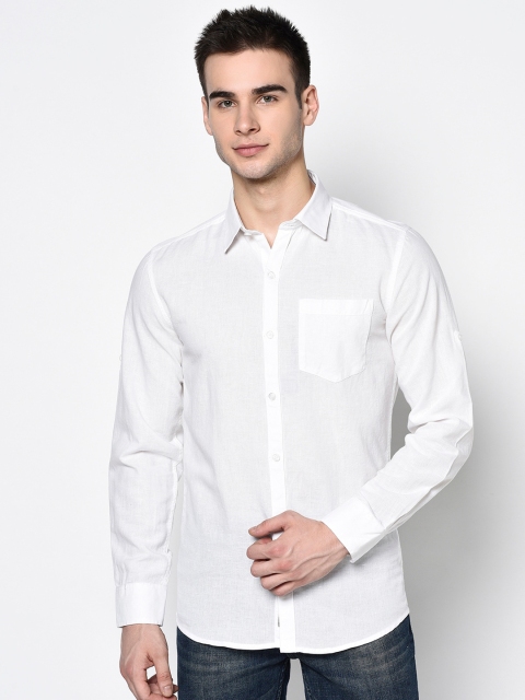 METTLE Men White Regular Fit Solid Casual Shirt