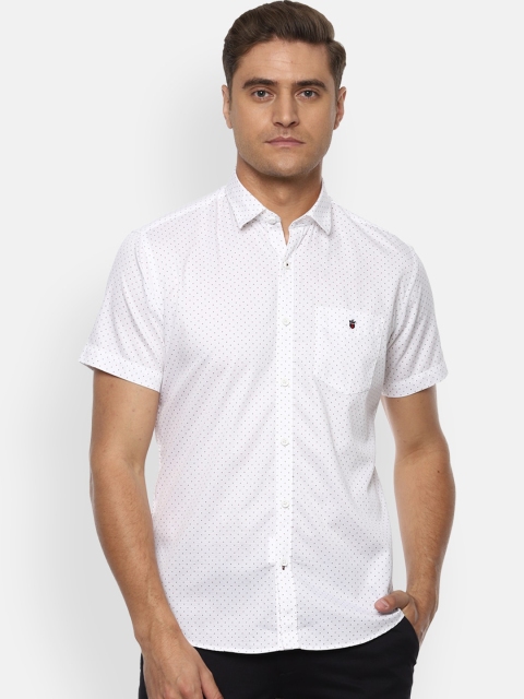 Louis Philippe Sport Men White & Brown Slim Fit Printed Formal Shirt