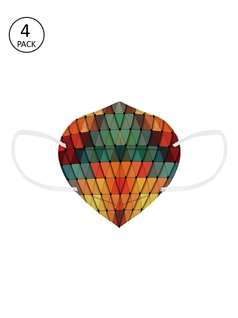 Status Unisex Pack Of 4 Green & Orange Printed 4-Ply Reusable KN95 Masks