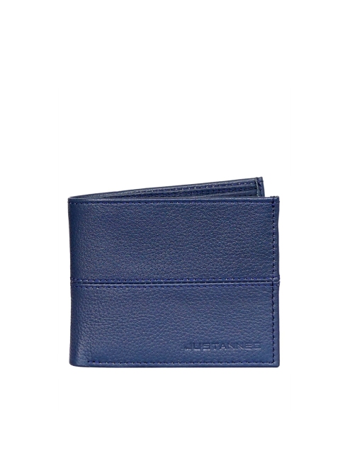 Justanned Men Blue Solid Two Fold Leather Wallet