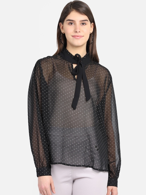 Yaadleen Black Tie-Up Neck Georgette Regular Top