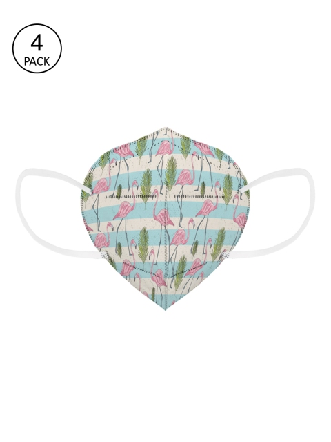 Status Unisex Pack Of 4 Pink & Green Printed 4-Ply Reusable N95 Masks