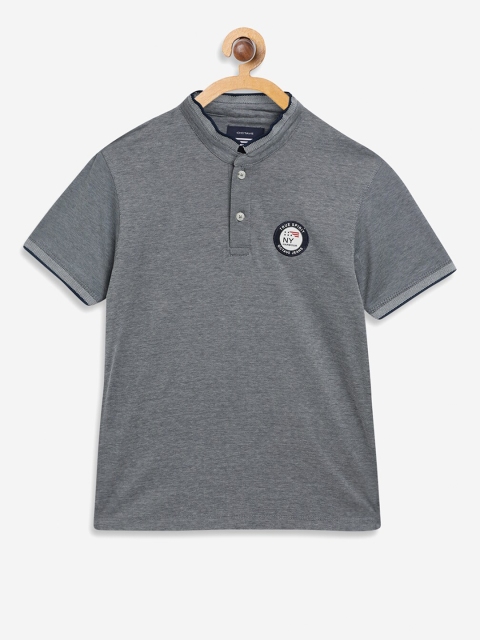Octave Boys Grey Solid Henley Neck Cotton T-shirt