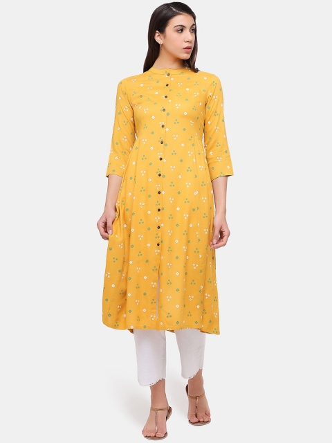 IMARA Women Mustard Geometric Printed Kurta