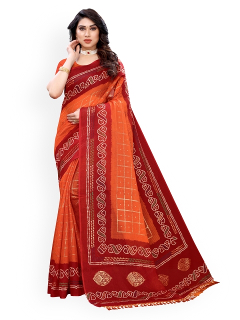 KALINI Orange Printed Bandhani Saree