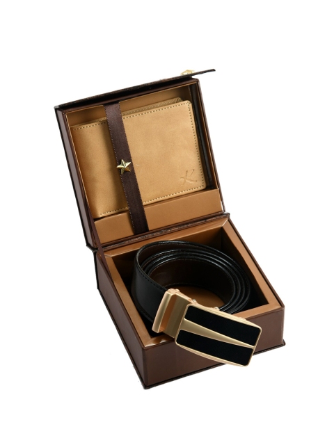 Kastner Men Black & Beige Solid Belt & Wallet