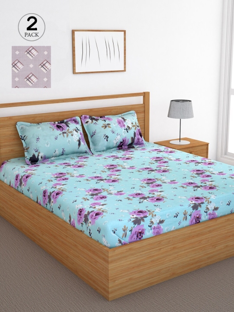 Bedspun Turquoise Blue & Purple Floral 120 TC Cotton 2 Queen Bedsheet with 4 Pillow Covers
Bedspun Turquoise Blue & Purple Floral 120 TC Cotton 2 Queen Bedsheet with 4 Pillow Covers