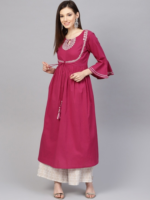 Varanga Women Magenta & Off White Ethnic Motifs A-Line Pure Cotton Kurta with Palazzos
Varanga Women Magenta & Off White Ethnic Motifs A-Line Pure Cotton Kurta with Palazzos