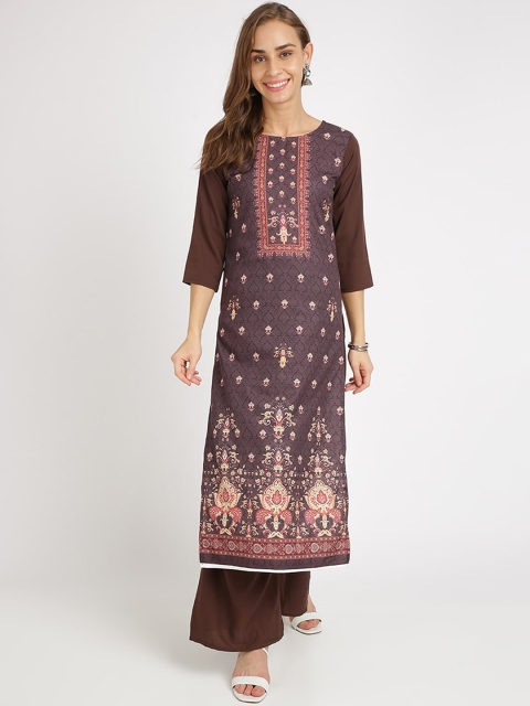 Florence Women Brown & Peach-Coloured Ethnic Motifs Printed Regular Straight Kurta with
Florence Women Brown & Peach-Coloured Ethnic Motifs Printed Regular Straight Kurta with