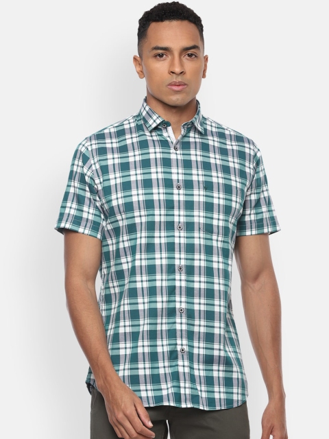 Van Heusen Sport Men White & Green Slim Fit Checked Casual Shirt
