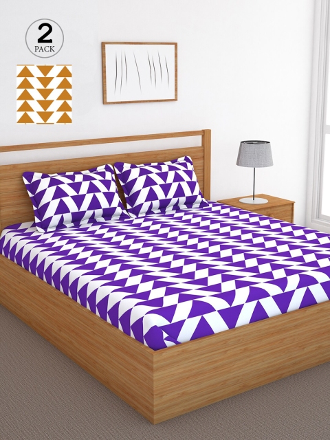 Bedspun White & Purple Geometric 120 TC Cotton 2 Queen Bedsheet with 4 Pillow Covers
Bedspun White & Purple Geometric 120 TC Cotton 2 Queen Bedsheet with 4 Pillow Covers