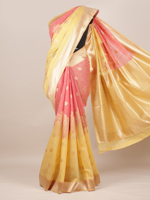 Pothys Pink & Yellow Pure Silk Colourblocked Saree 
Pothys Pink & Yellow Pure Silk Colourblocked Saree