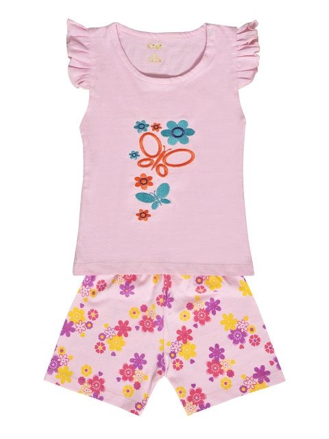 Kiwi Girls Pink & Purple Embellished T-shirt with Shorts
