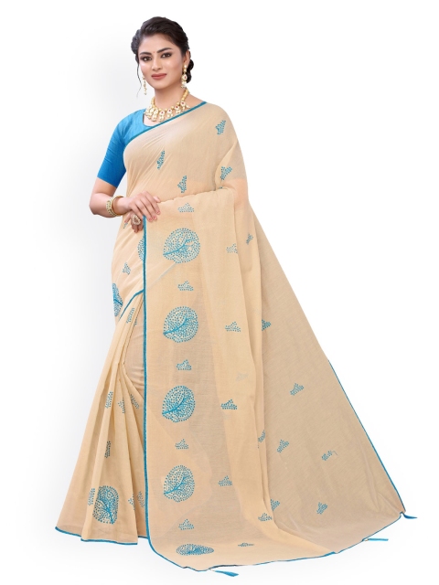 KALINI Beige Printed Polycotton Saree