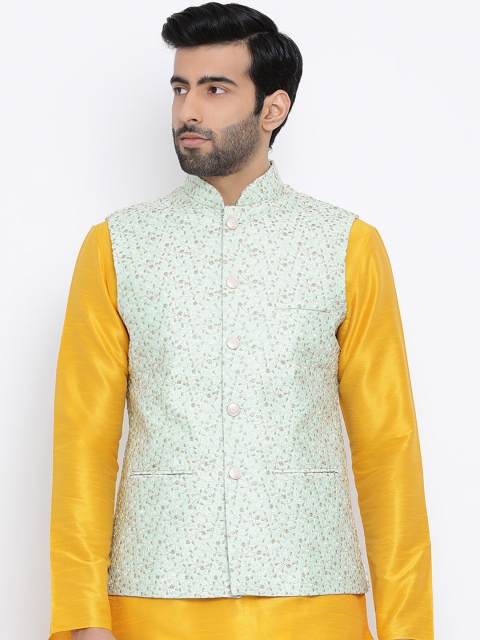 NAMASKAR Men Green Embellished Regular Fit Nehru Jacket
