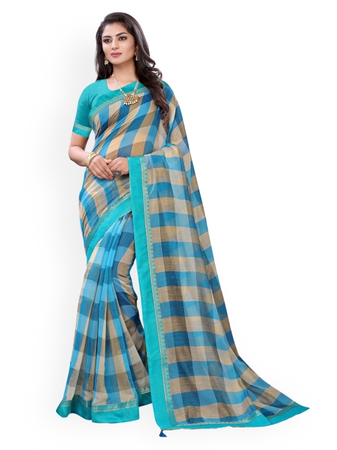 KALINI Blue Checked Polycotton Saree