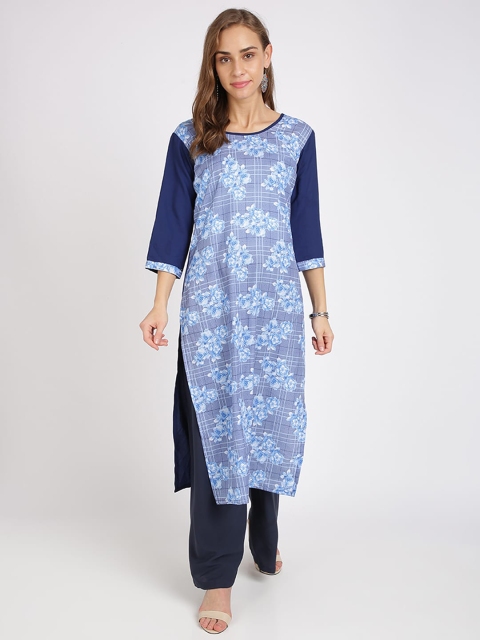Florence Women Blue Printed Straight Kurta & Palazzos