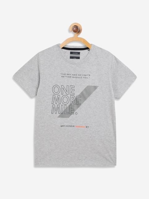 Octave Boys Grey Printed Round Neck Cotton T-shirt