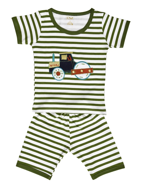 Kiwi Boys Green & White Striped T-shirt with Shorts