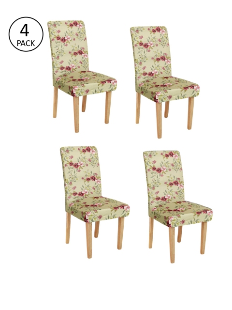 Rajasthan Decor Set Of 4 Yellow & Red Floral Printed Chair Covers