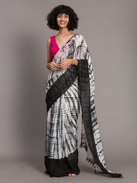 Suta White & Black Dyed Saree