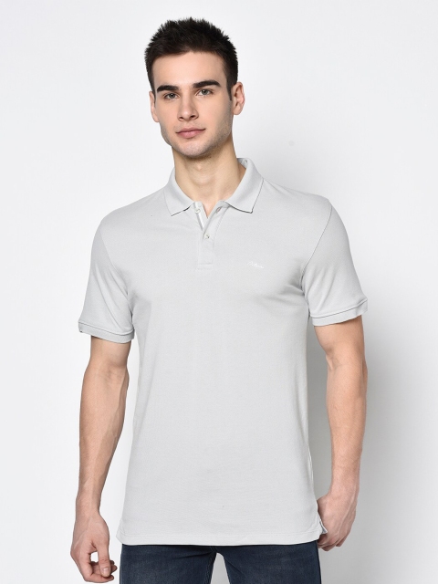 Octave Men Grey Polo Collar Cotton T-shirt