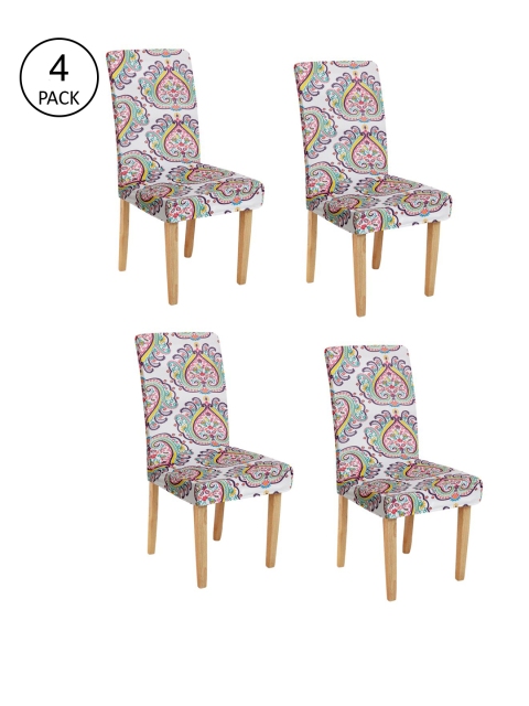 Rajasthan Decor Set Of 4 White & Green Printed Chair Covers