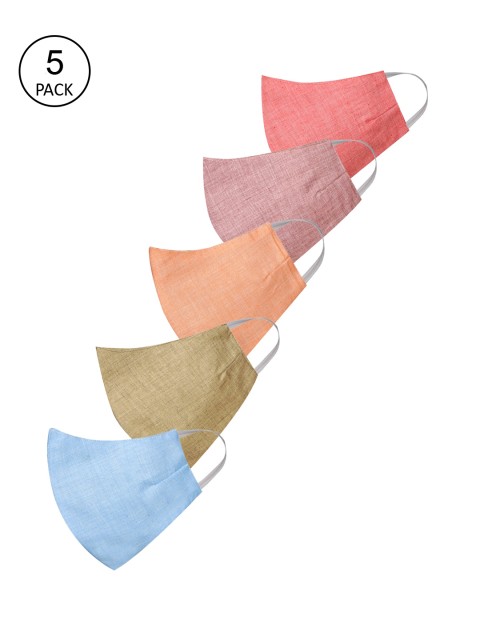 VASTRAMAY Pack Of 5 Solid 2-Ply Reusable Cloth Face Masks, Blue