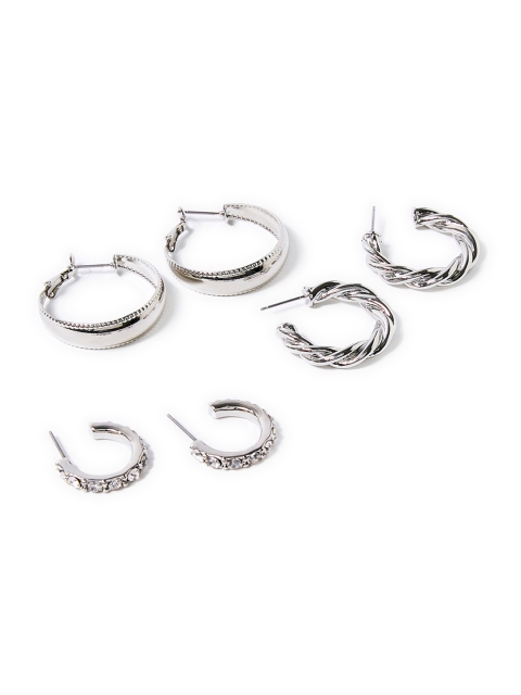 FOREVER 21 Set of 3 Silver-Toned Mini Half Hoop Earrings