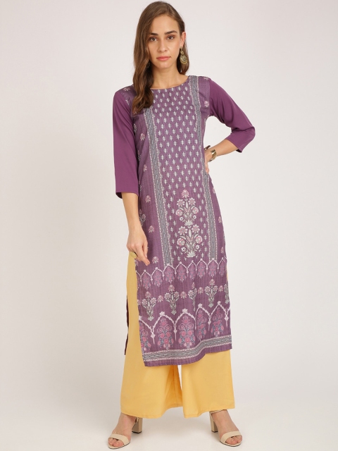 Florence Women Purple & Beige Printed Regular Straight Kurta & Palazzos