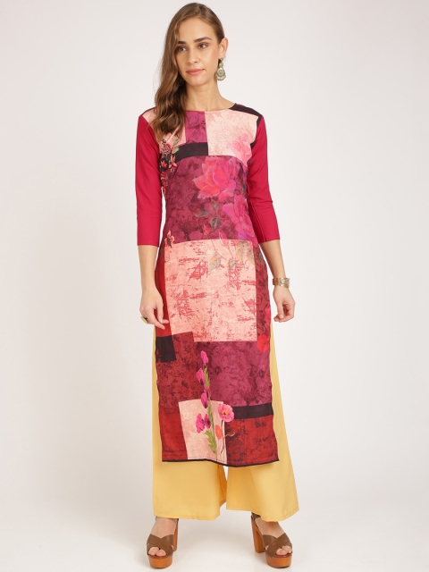 Florence Women Pink & Beige Printed Straight Kurta & Palazzos