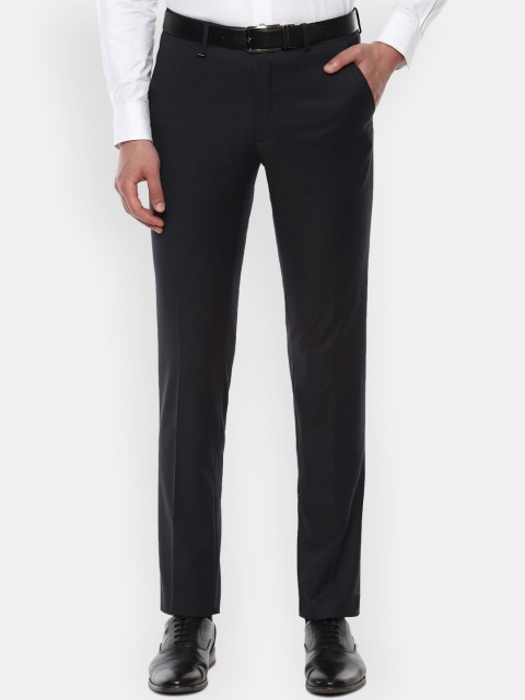 Van Heusen Men Black Slim Fit Self Design Formal Trousers
