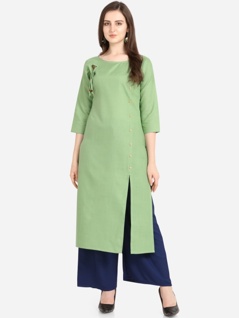 Florence Women Green & Blue Regular Straight Kurta with Palazzos