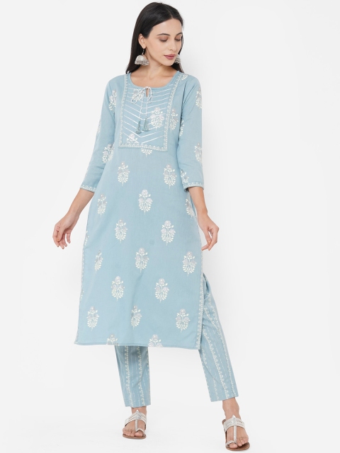 FASHOR Blue Ethnic Motifs Printed Straight Keyhole Neck Pure Cotton Kurta with Trousers
FASHOR Blue Ethnic Motifs Printed Straight Keyhole Neck Pure Cotton Kurta with Trousers