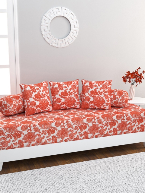 HOME AFFAIRS Set Of 6 Red & White Floral Print Diwan Set